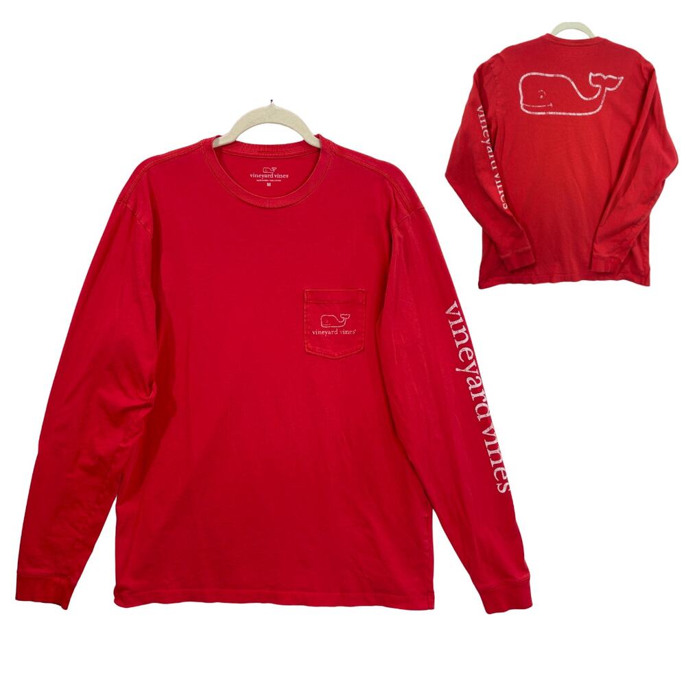 Vineyard Vines Mens Size M Long Sleeve T-Shirt Red Whale Graphic Crew Neck